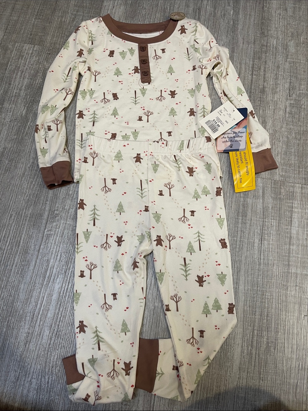 BearPaw Toddler Two-Piece Pajama Set - Cream & Brown